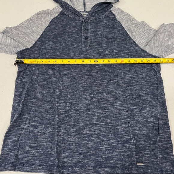 Express Henley Hoodie Long Sleeve Shirt Mens Large Gray Heather Blue Hooded - Picture 3 of 6